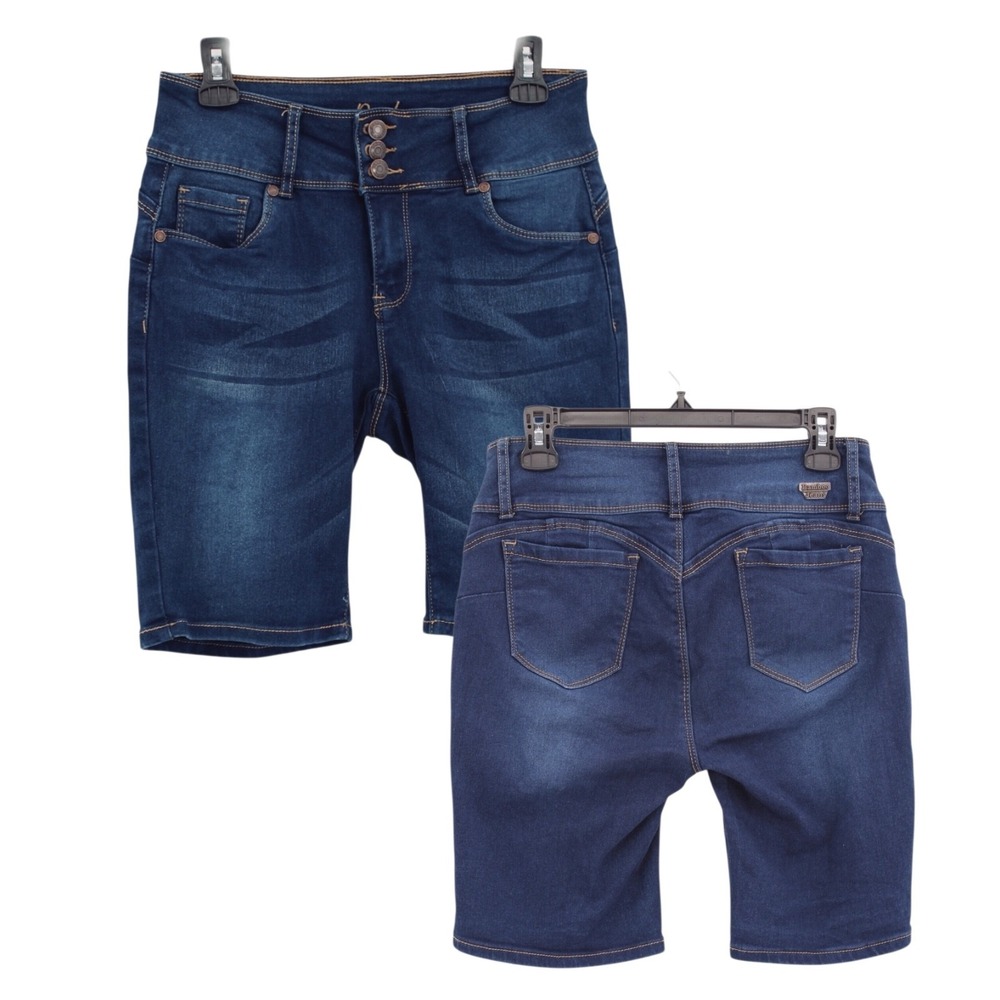 Bamboo‎ Jean Shorts Women's 9 Bermuda Denim Blue 3 Button Stretch Flattering